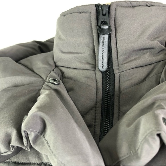 French Connection puffer coat long matte grey hood zip and snaps XS - Picture 4 of 12